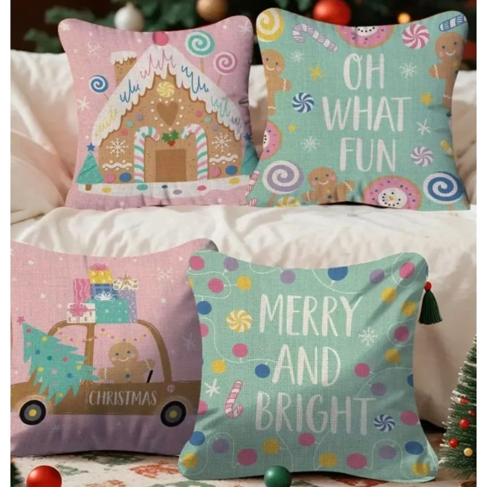 Accent Pillows One Size Pink Green Christmas Theme 20 inch